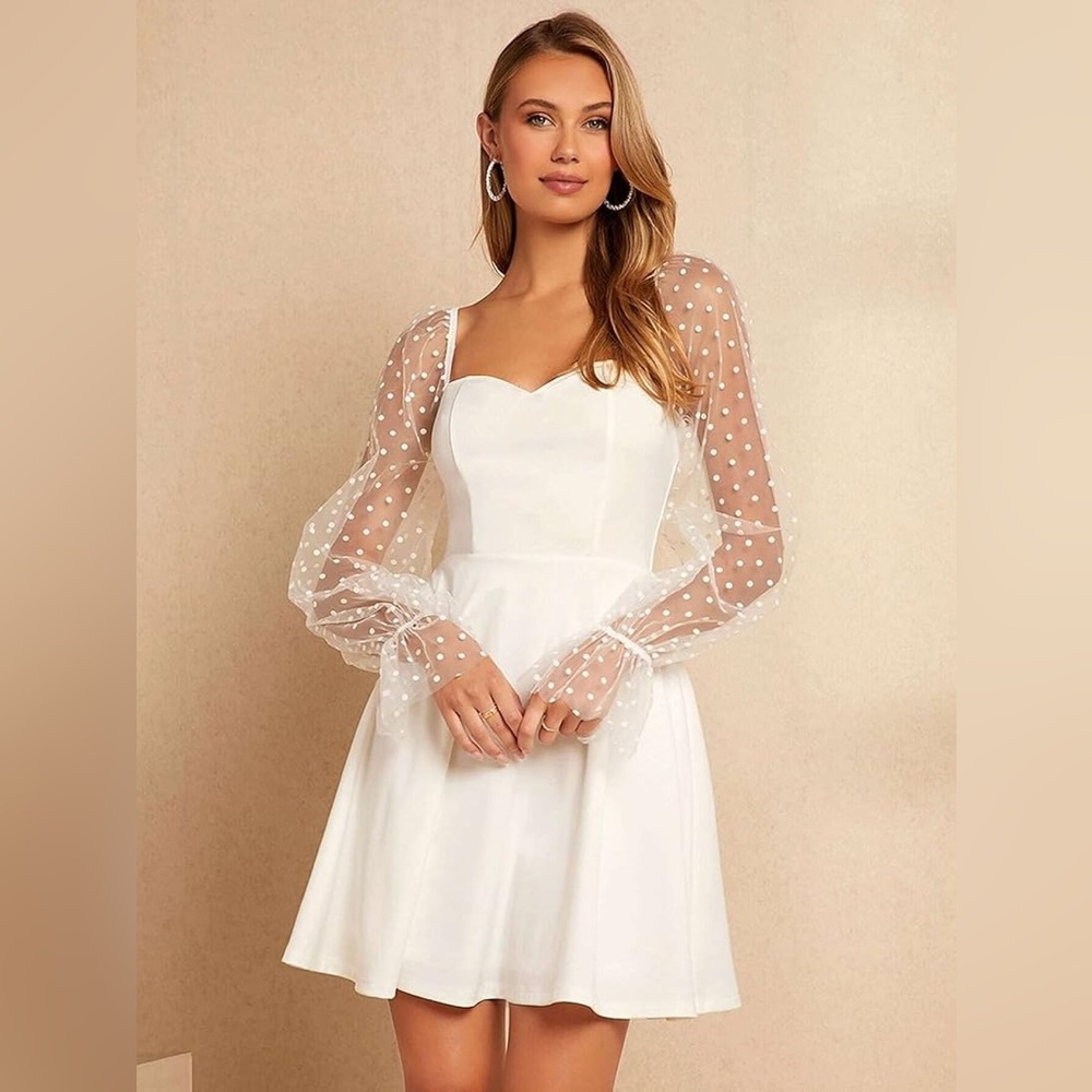 White dress with sheer sleeves